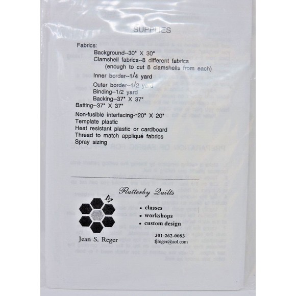 Flutterby Quilts Clamshell Medallion Applique 35"x35" Pattern Jean S Reger NOS - Picture 2 of 2